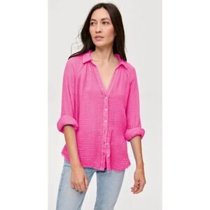 Michael Stars Toni Gauze Button Down Pink XS Oversized Fits S M NWT